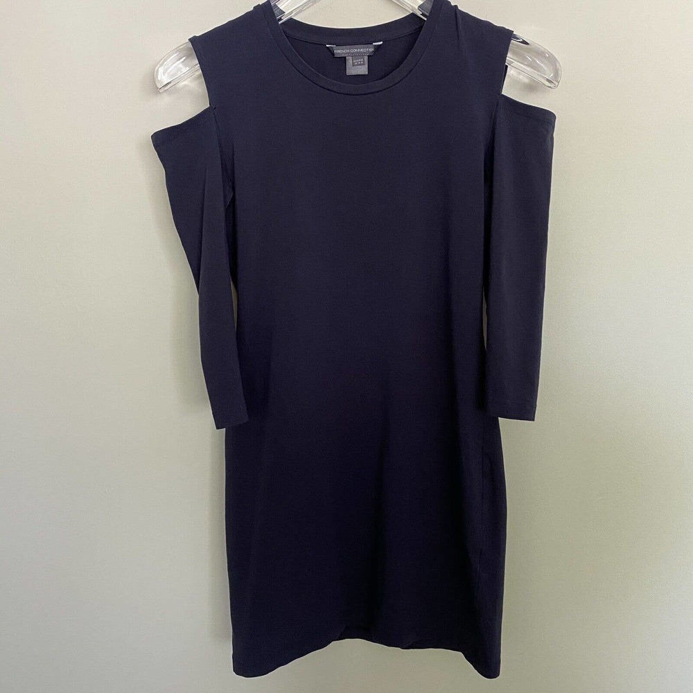 French Connection Women's Navy Cold Shoulder Stretchy Bodycon Dress - Size 8 - Picture 2 of 7